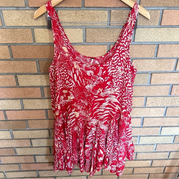 Free People Red Flowy Tank Mini Dress Boho Patterned Size Small - Picture 1 of 7